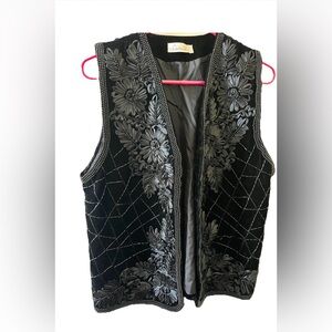 Elegant Black Velvet beaded & embellished Vest Women’s vintage Boho Formal Party